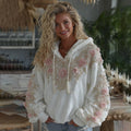 Vintage Pink Floral Embroidery Art Warm Hooded Sweatshirt