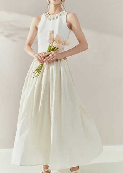 Fine White O-neck Tassel Patchwork Long Dresses Summer