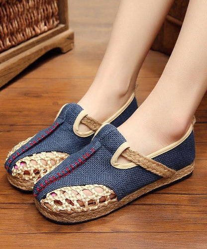 Red Flat Feet Shoes Linen Fabric Hollow Out Flats