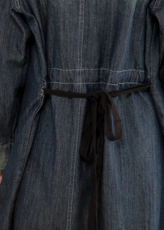 French Cotton Dresses V-neck Denim Blue Dress