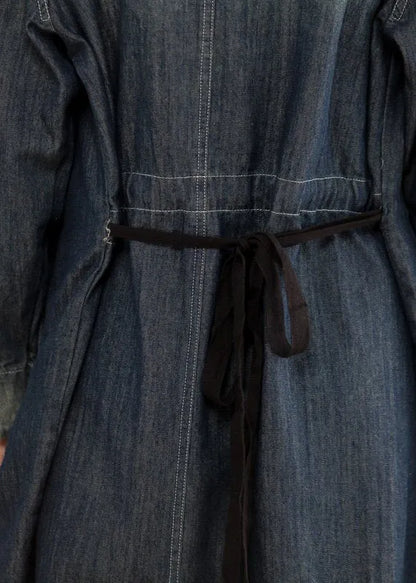 French Cotton Dresses V-neck Denim Blue Dress