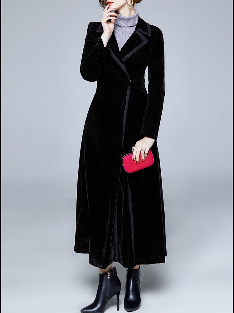 Coats Notched Lapel Velvet Coat
