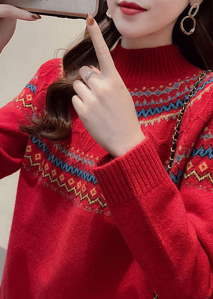 Red Thick Retro Fall Knit Sweater