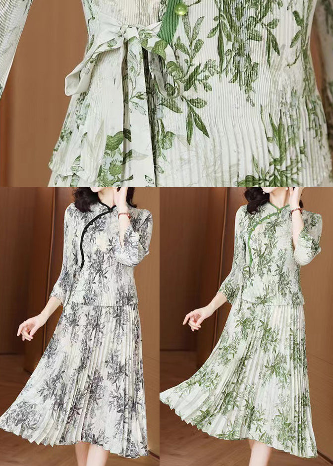 Grey Print Chiffon Oriental Dress Summer