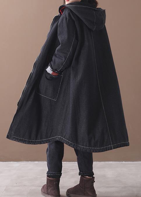 Clothing Jackets & Coats Hooded Overcoat Denim Black Two Pockets Parkas for