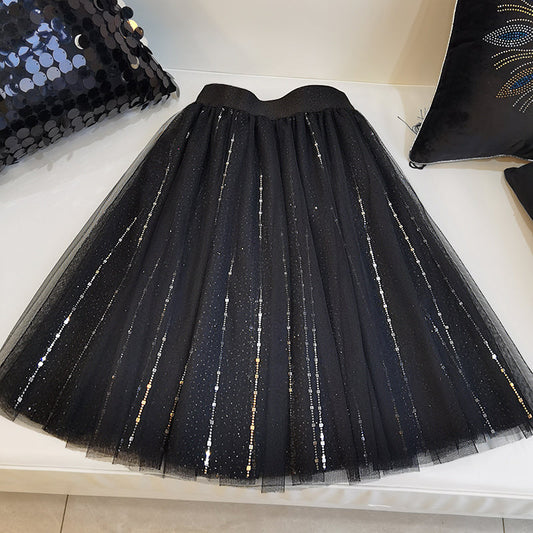 Black Sequins Tulle a Line Skirts Summer