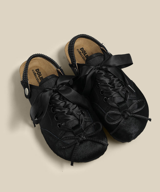Style Pink Bow Lace Up Splicing Platform Flats