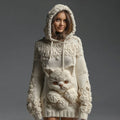 Women's Vintage Cute Cat Art Knitted Warm Cazy Hooded Sweater