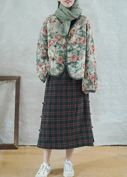 Beige Oversized Print Fine Cotton Filled Witner Coats