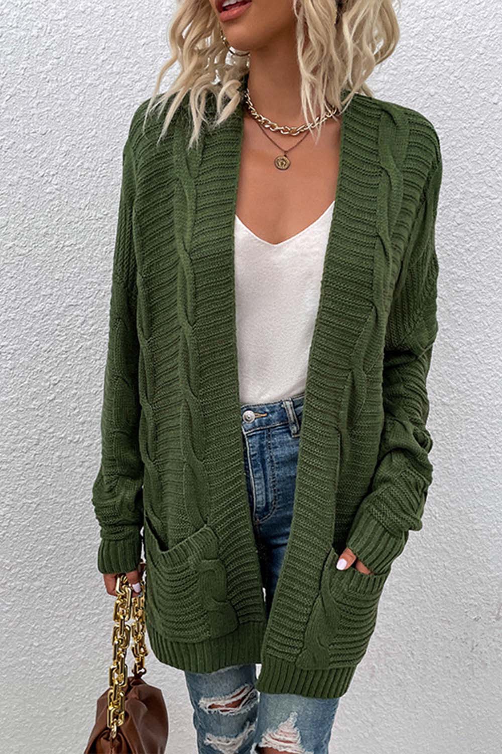 Mid-length Twisted Rope Cardigan