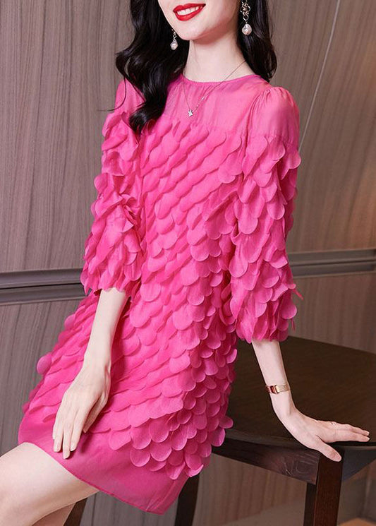 Novelty Rose O-neck Chiffon Mid Dresses Bracelet Sleeve