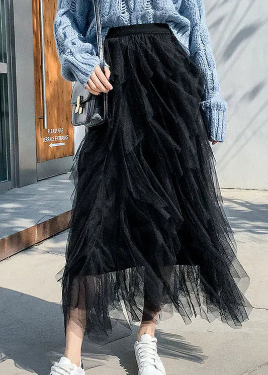 Organic Black Asymmetrical Tulle Skirts Spring