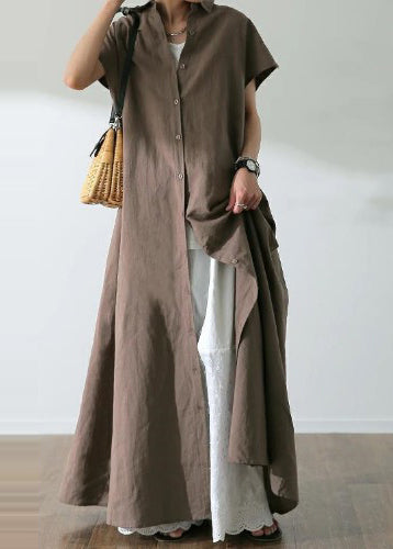 Beige Oversized Cotton Shirt Dress Summer