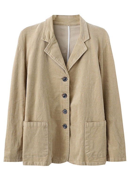 Blue Peterpan Collar Pockets Button Patchwork Fall Corduroy Coat
