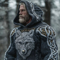 Viking Wolf Totem Men's Chunky Knit Hooded Sweater artswardrobe