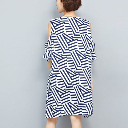 Baggy Striped Dress Traveling Clothing O Neck Patchwork Dress