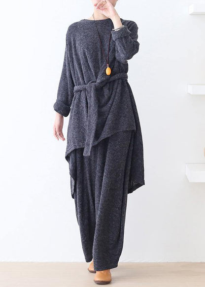 O Neck Asymmetric Tunic Top Outfits Gray Shirts