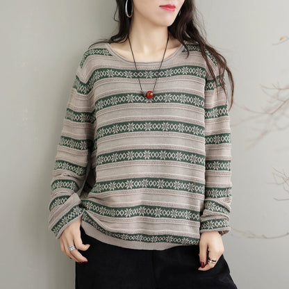 Autumn Stripe Knitted Elastic Sweater