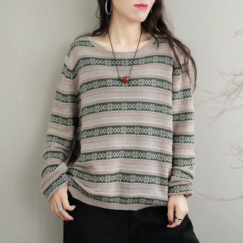 Autumn Stripe Knitted Elastic Sweater