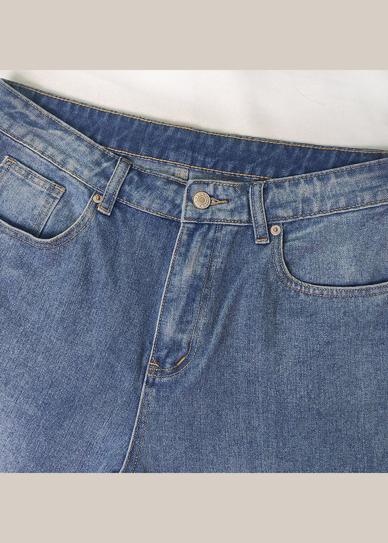 European and American Style Blue Pockets Denim Straight Pants Spring