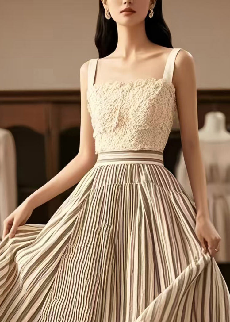 Apricot Striped Exra Large Hem Cotton Skirts Summer