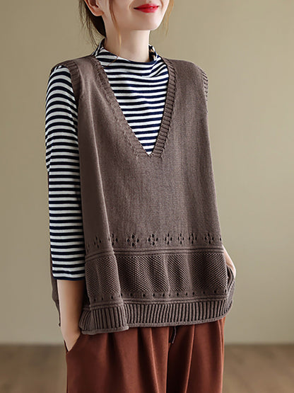 Knitted Hollow Out Color Sweater Vest Top