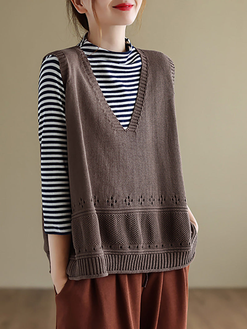 Knitted Hollow Out Color Sweater Vest Top
