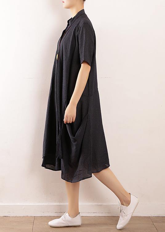 French Navy Linen Cotton Soft Surroundings Wardrobes Short Sleeve Maxi Summer Dress