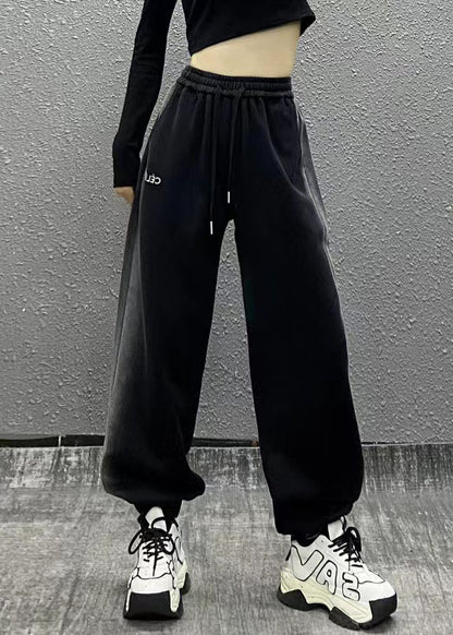 And Comfortable Black Elastic Waist Warm Fleece Beam Pants Winter