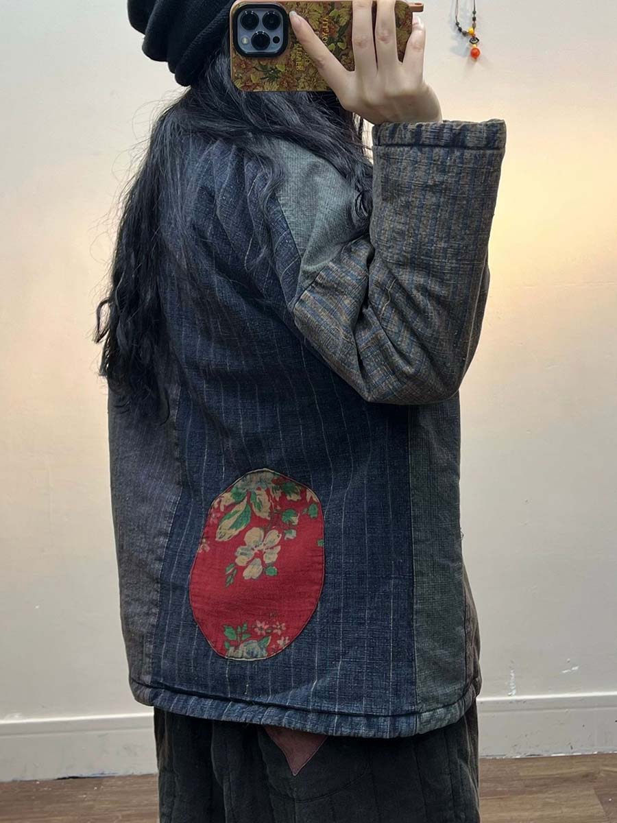 Irregular Print Chinese Style Cotton Coat