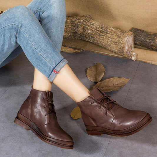 Chocolate Cowhide Leather Cross Strap Martins Boots