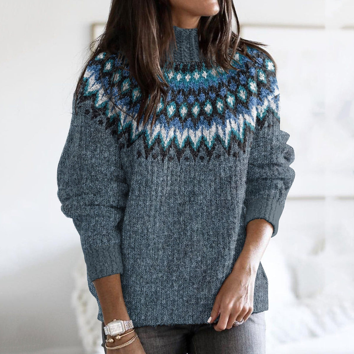 Retro Wavy Pattern Turtleneck Sweater elevenforest