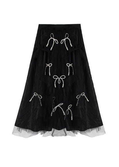 Handmade Black Bow Hollow Outside Open Summer Skirt