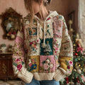 Comstylish Women's Christmas Tree And Floral Pattern Knitted Hooded Sweater