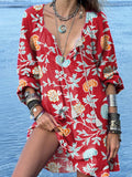 Women's Vintage Floral Print Casual Cotton Dress
