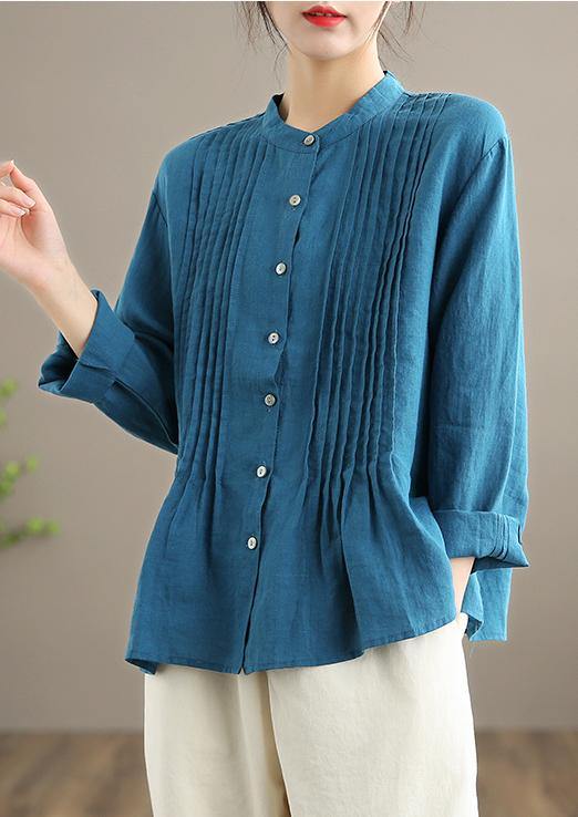 Organic Blue Spring Linen Shirt Tunics Cotton Blouse