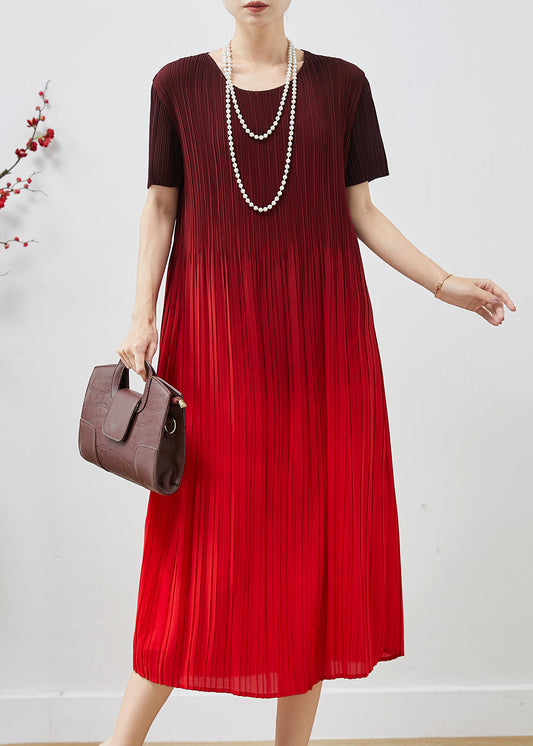 Gradient Red Oversized Wrinkled Chiffon Dress Summer
