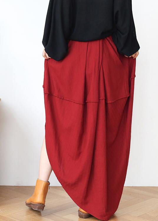 Red Elastic Waist Linen Skirt