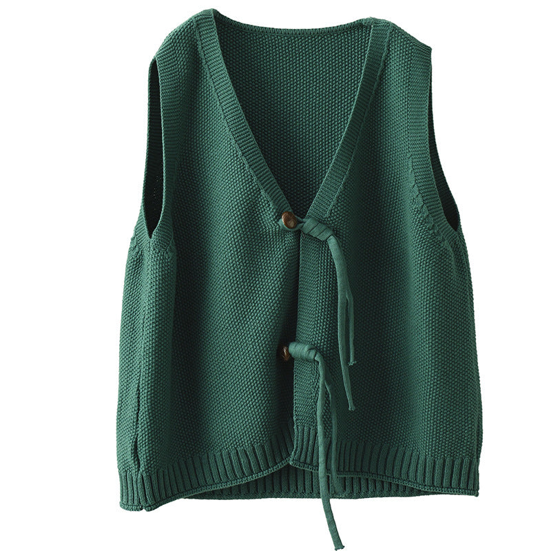 Cotton Knit Sleeveless V-neck Vest