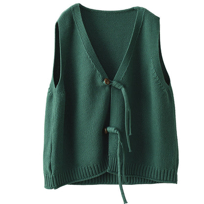 Cotton Knit Sleeveless V-neck Vest