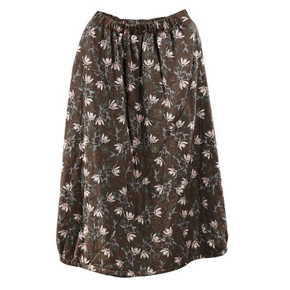 Retro Cotton Linen Quilted Thick Print Skirt