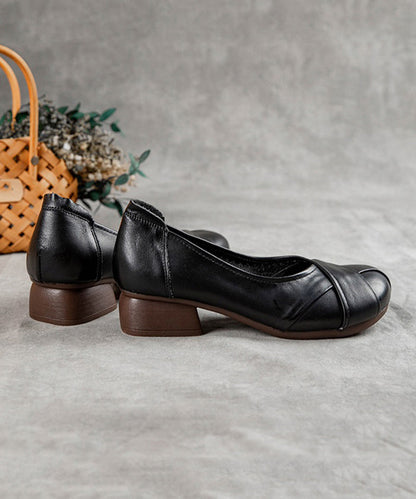 Cross Strap Chunky Flat Shoes for Black Cowhide Leather