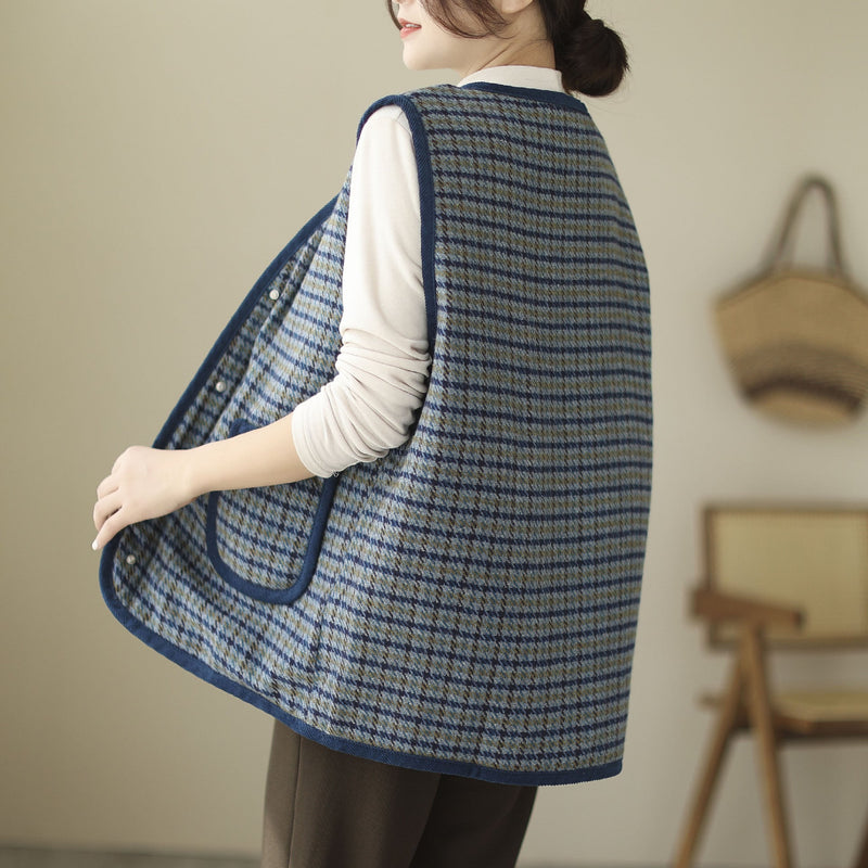 Literary Retro V-neck Plaid Vest