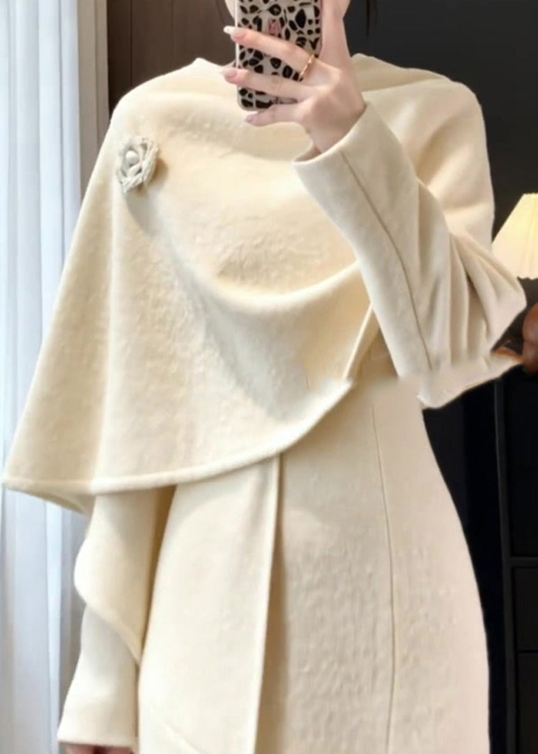 Apricot Shawl and Maxi Dresses Two Pieces Set Fall