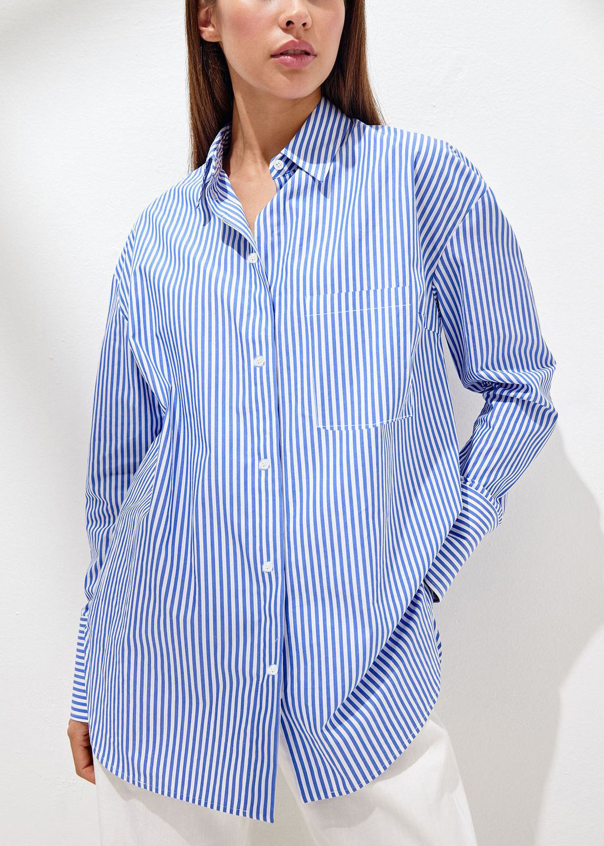Italian Blue Peter Pan Collar Striped Cotton Shirts Top Fall