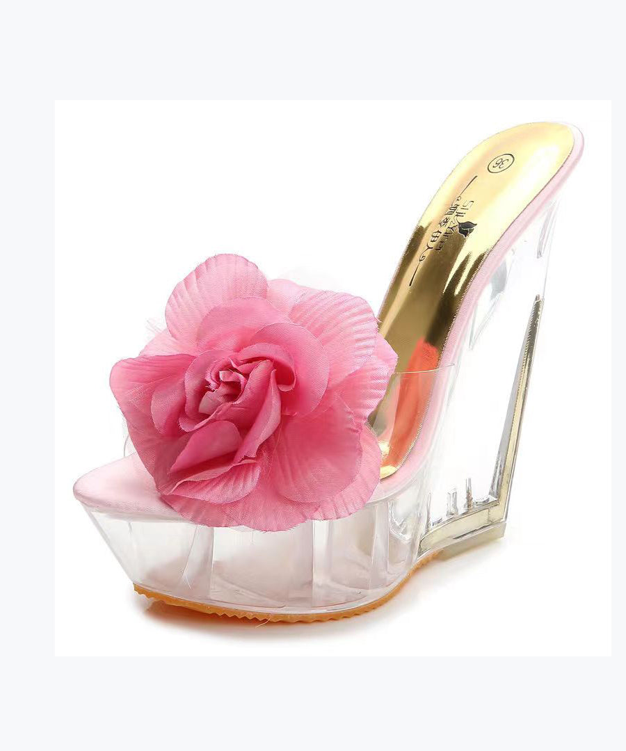 Apricot Stylish Wedge Heels Slide Sandals Peep Toe