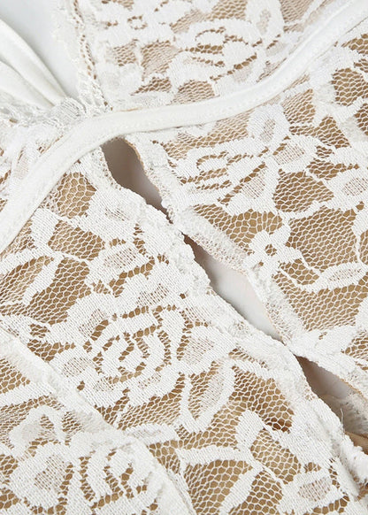 White V Neck Hollow Out Lace Ankle Dress Sleeveless