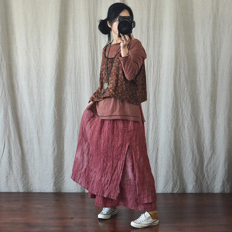 Literary Retro Cotton and Linen Distressed Linen Skirt