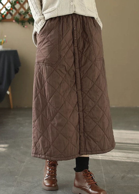 Coffee Pockets Elastic Waist Fine Cotton Filled Skirt Winter