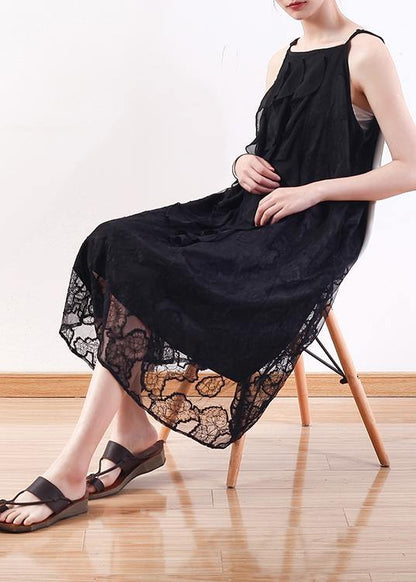 Black Lace Tunics Fine Design Sleeveless Art Summer Dresses
